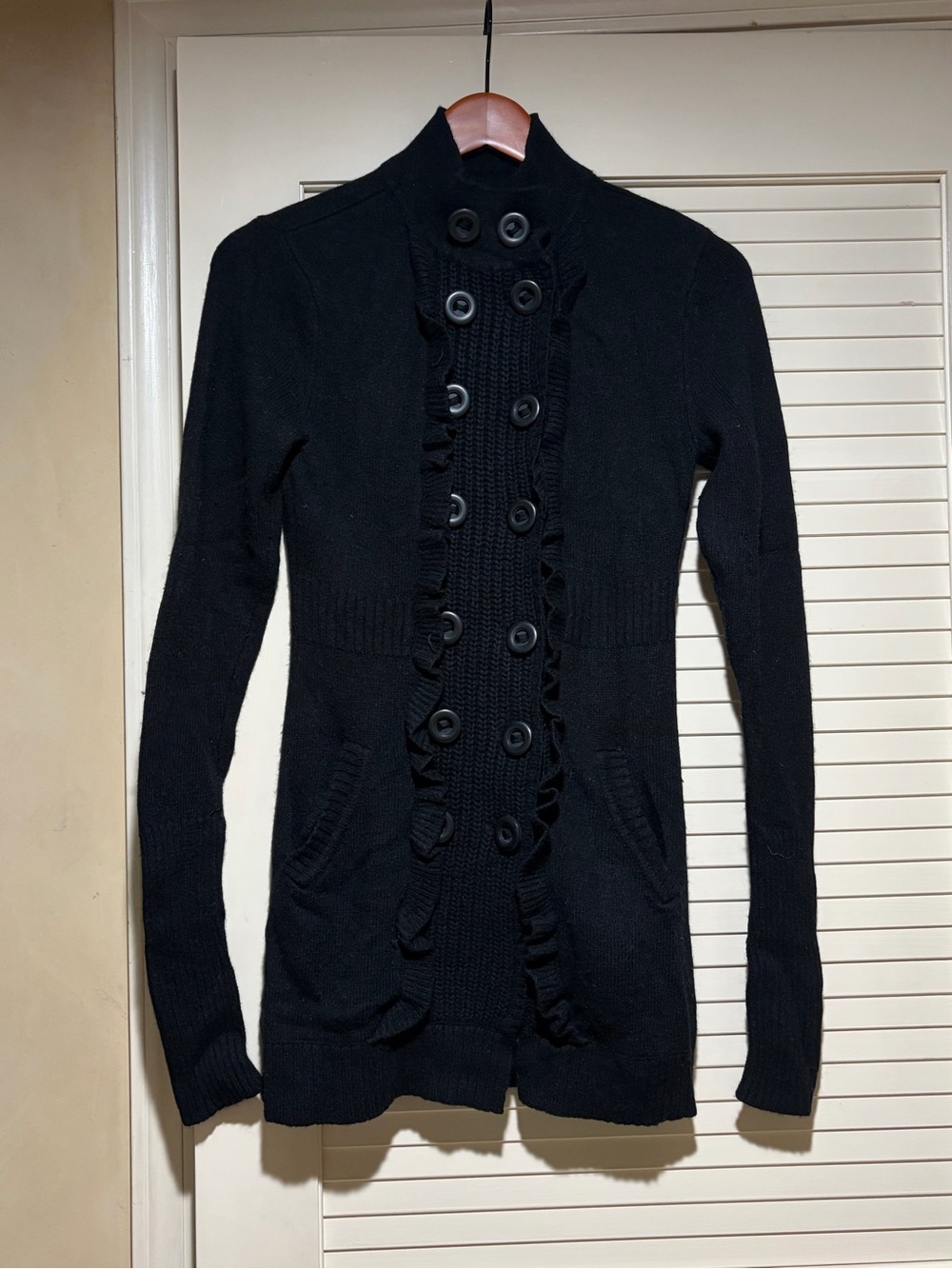 Nanette Lepore black ruffle-front knit cardigan